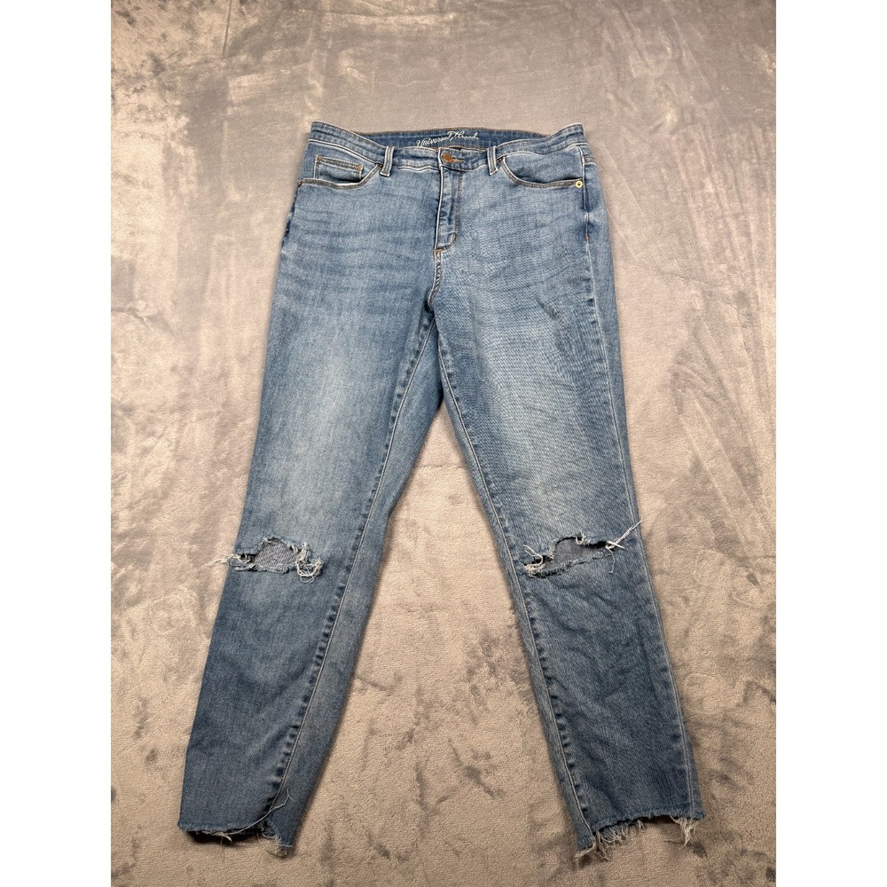 Universal Thread Skinny Jeans Womens 12 31R Blue High Rise Distressed Raw Hem
